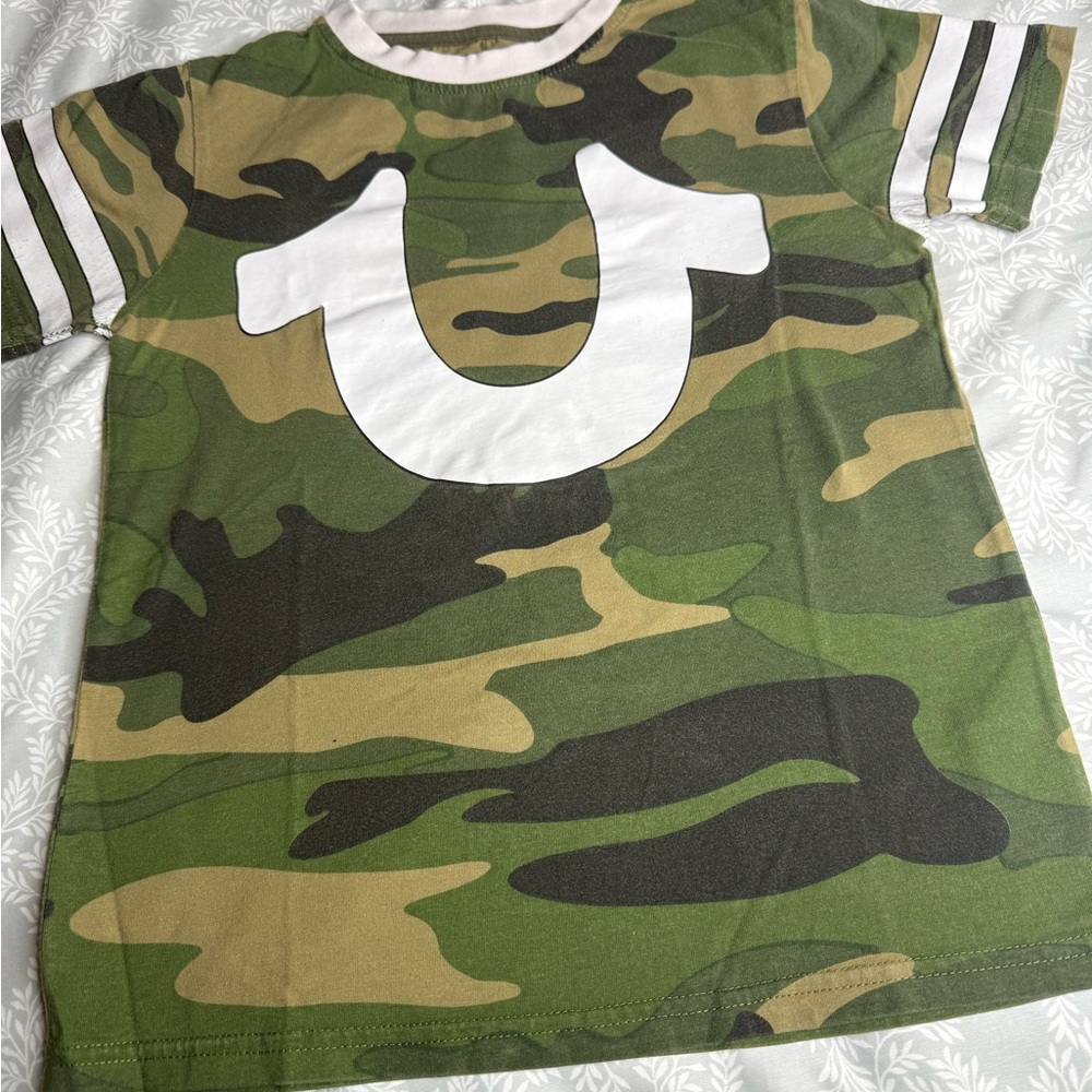 True Religion Green Camo Kids Tee with White Logo